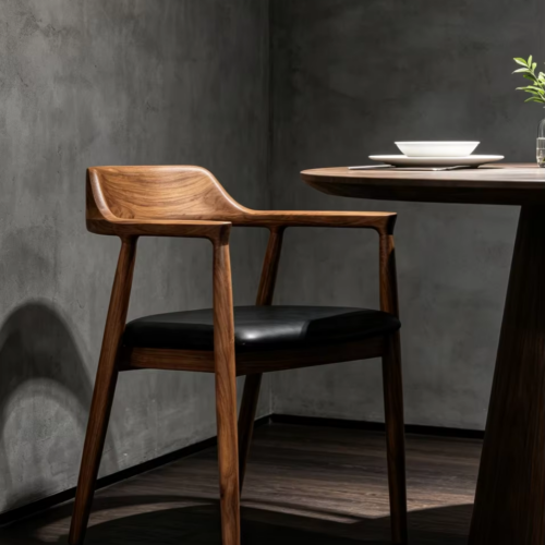Mid‑Century Solid Wood Arm Dining Chair PU Leather Padded Seat Wooden Side Chair for Home Kitchen Restaurant - Dining ch...
