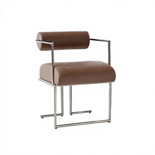 Modern Cylinder Back Dining Chair with Polished Stainless Steel Frame, Upholstered Accent Chair - Dining chair - QONKA HOME