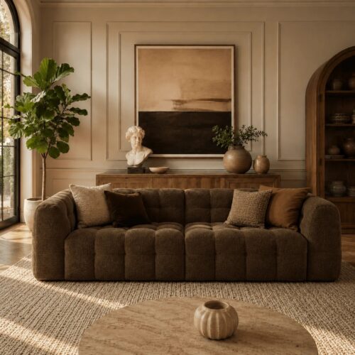 cream style tufted boucle fabric marshmallow sofa - Sofa - QONKA HOME