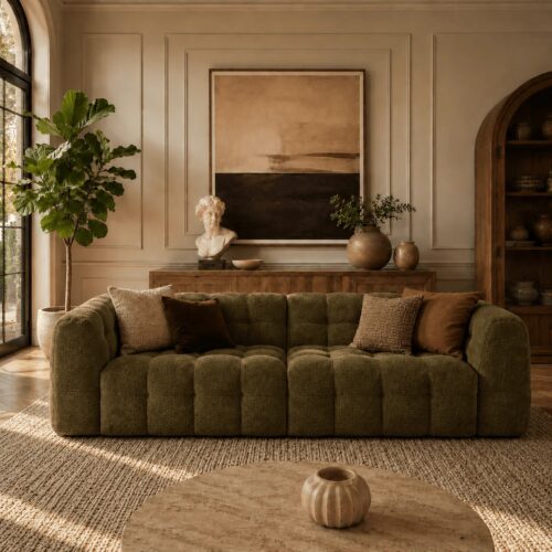 cream style tufted boucle fabric marshmallow sofa - Sofa - QONKA HOME