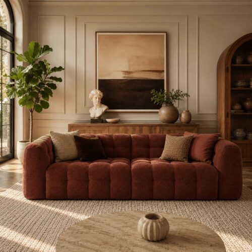 cream style tufted boucle fabric marshmallow sofa - Sofa - QONKA HOME
