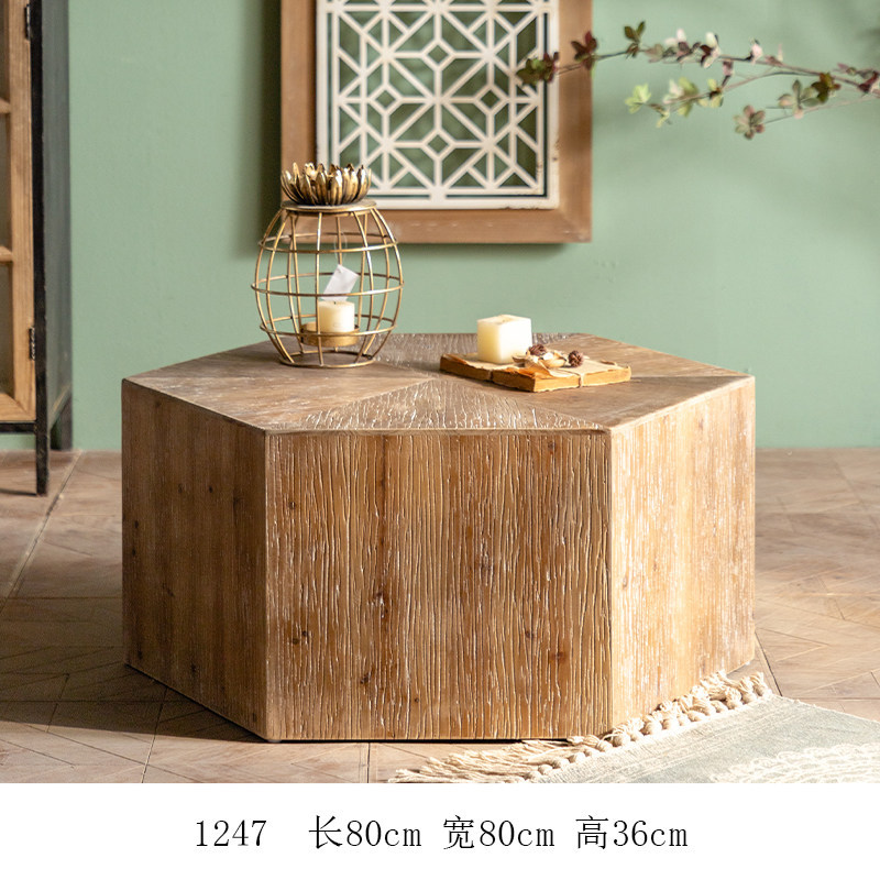 Rustic Distressed Wood Center Table Hexagonal Trapezoidal Rectangular - Coffee table - QONKA HOME