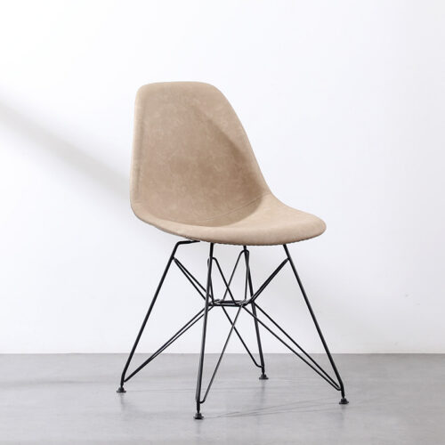 PU Leather Upholstered Dining Chair with Black Wire Metal Legs Modern Shell Side Chair - Dining chair - QONKA HOME