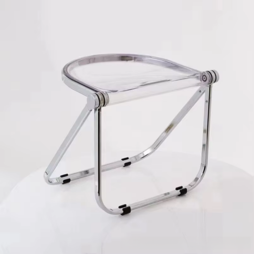 Folding Dining Chair Glossy PC Panel Chrome Plated Metal Frame Modern Transparent Accent Side Chair For Home Living Room C...