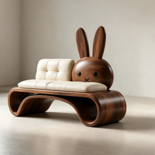 Cute Cream-Colored North American Walnut Rabbit Sofa - Living room furniture - QONKA HOME