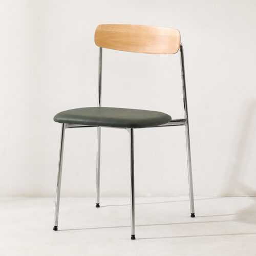 Dining Chair With Solid Wood Backrest Chrome Plated Metal Legs PU Padded Seat Modern Minimalist Side Chair For Kitchen Caf...