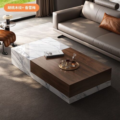 Modern Square Storage Coffee Table, Sintered Stone & Wood - Coffee table - QONKA HOME