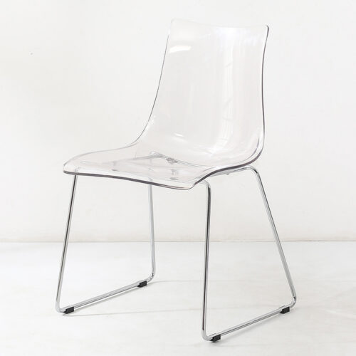 Transparent Plastic Dining Chair with Chrome Metal Sled Base Modern Accent Side Chair - Dining chair - QONKA HOME