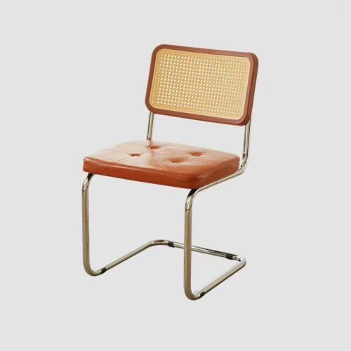 Cantilever Dining Chair PP Rattan Backrest Upholstered PU Seat Chrome Metal Frame Mid-Century Modern Side Chair - Dining c...