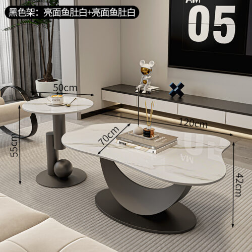 Modern Irregular Cloud Sintered Stone Coffee Table&Artistic Geometric Metal Frame side table - Coffee table - QONKA HOME