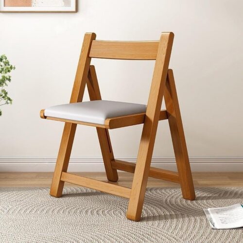 Solid Rubber Wood Folding Dining Chair Multi‑Color PU Leather Padded Fold‑able Side Chair for Kitchen Apartment - Dini...