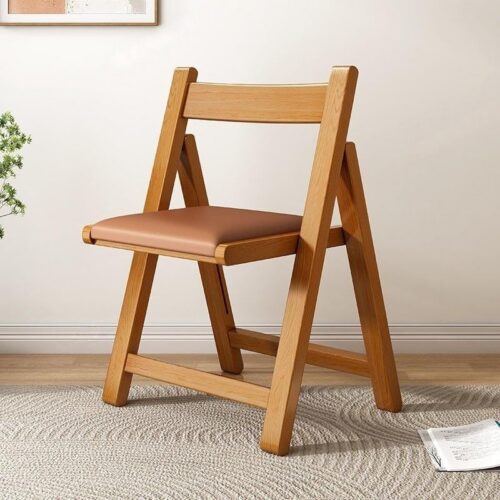 Solid Rubber Wood Folding Dining Chair Multi‑Color PU Leather Padded Fold‑able Side Chair for Kitchen Apartment - Dini...