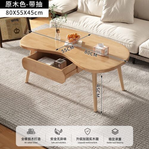 Irregular Solid Wood Coffee Table With Drawers, Organic Curved Storage Center Table Cashew‑Shaped - Coffee table - QONKA...