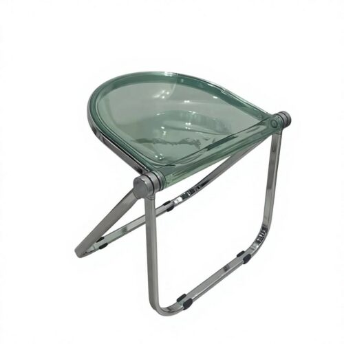 Folding Dining Chair Glossy PC Panel Chrome Plated Metal Frame Modern Transparent Accent Side Chair For Home Living Room C...