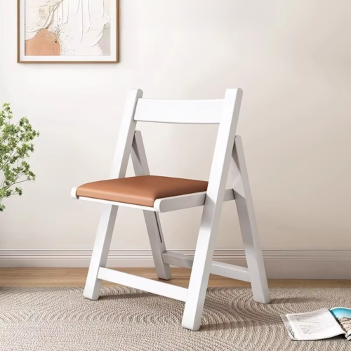 Solid Rubber Wood Folding Dining Chair Multi‑Color PU Leather Padded Fold‑able Side Chair for Kitchen Apartment - Dini...