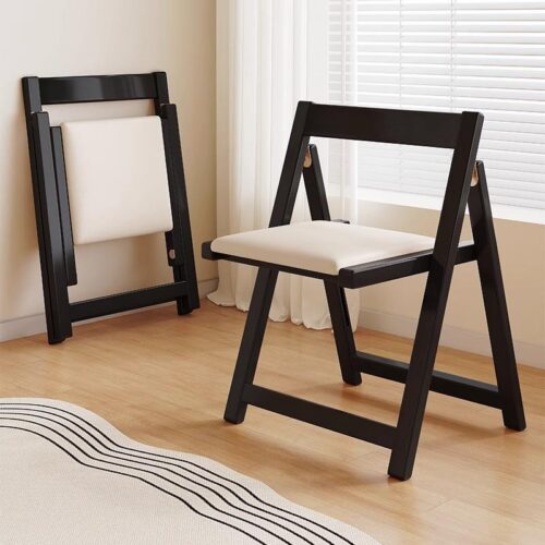 Solid Rubber Wood Folding Dining Chair Multi‑Color PU Leather Padded Fold‑able Side Chair for Kitchen Apartment - Dini...