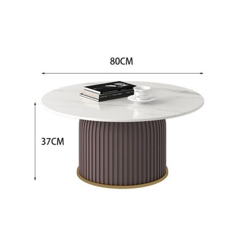 Modern Cream Round Coffee Table Set with Faux Marble Top and Fluted Base - Coffee table - QONKA HOME
