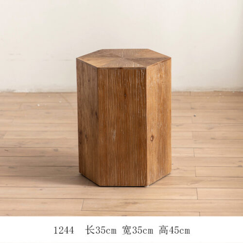 Hexagonal Distressed Solid Wood Coffee Table Rustic Farmhouse Block Center Table - Coffee table - QONKA HOME