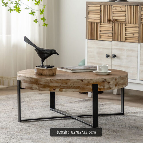 Contemporary Solid Wood Coffee Table on Gold Metal Cross Base - Coffee table - QONKA HOME