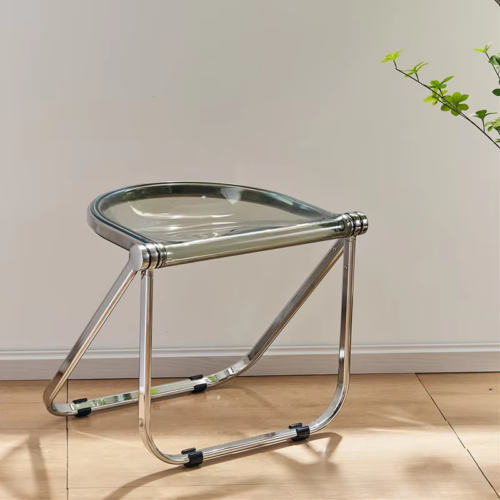 Folding Dining Chair Glossy PC Panel Chrome Plated Metal Frame Modern Transparent Accent Side Chair For Home Living Room C...