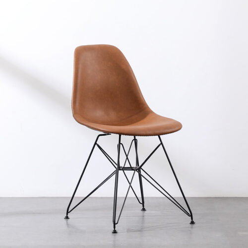 PU Leather Upholstered Dining Chair with Black Wire Metal Legs Modern Shell Side Chair - Dining chair - QONKA HOME