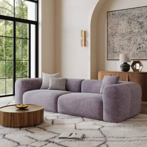 Purple Fabric 2-3 Seater Square Sectional Sofa With Cloud Comfortable Cushions - Sofa - QONKA HOME
