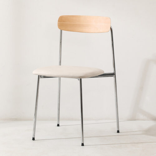 Dining Chair With Solid Wood Backrest Chrome Plated Metal Legs PU Padded Seat Modern Minimalist Side Chair For Kitchen Caf...