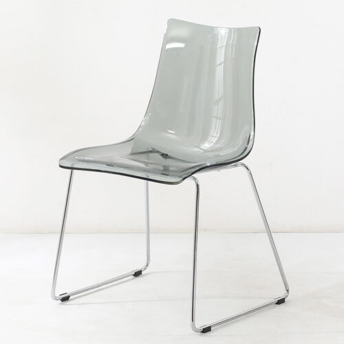 Transparent Plastic Dining Chair with Chrome Metal Sled Base Modern Accent Side Chair - Dining chair - QONKA HOME