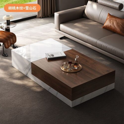 Modern Square Storage Coffee Table, Sintered Stone & Wood - Coffee table - QONKA HOME