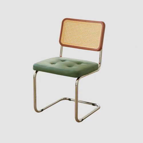 Cantilever Dining Chair PP Rattan Backrest Upholstered PU Seat Chrome Metal Frame Mid-Century Modern Side Chair - Dining c...