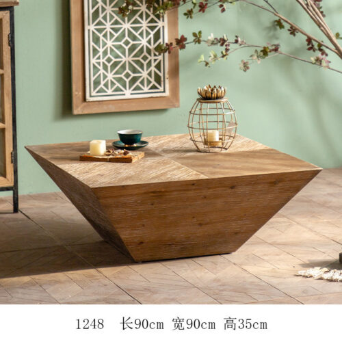 Rustic Distressed Wood Center Table Hexagonal Trapezoidal Rectangular - Coffee table - QONKA HOME