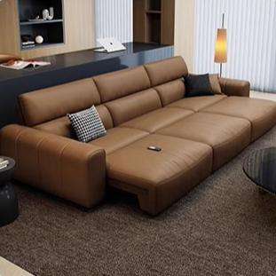 Taupe Leather Shaped Electric Reclining Sectional Sofa With Power Chaise - Sofa - QONKA HOME