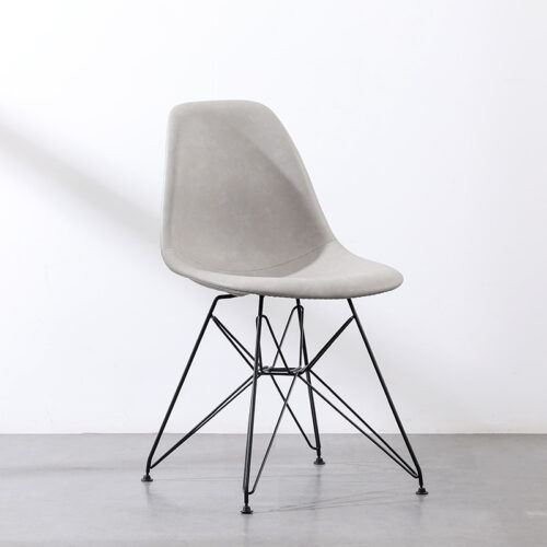 PU Leather Upholstered Dining Chair with Black Wire Metal Legs Modern Shell Side Chair - Dining chair - QONKA HOME