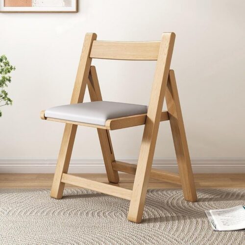 Solid Rubber Wood Folding Dining Chair Multi‑Color PU Leather Padded Fold‑able Side Chair for Kitchen Apartment - Dini...