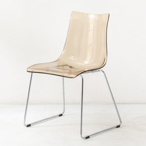 Transparent Plastic Dining Chair with Chrome Metal Sled Base Modern Accent Side Chair - Dining chair - QONKA HOME