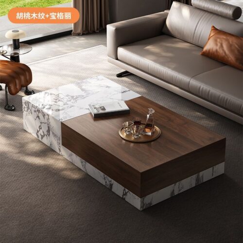 Modern Square Storage Coffee Table, Sintered Stone & Wood - Coffee table - QONKA HOME