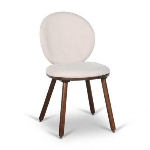 Modern Round Back Dining Chair Chenille Fabric Upholstered Side Chair with Solid Rubber Wood Legs for Home Kitchen - Dinin...