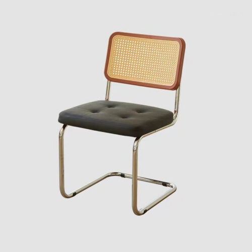 Cantilever Dining Chair PP Rattan Backrest Upholstered PU Seat Chrome Metal Frame Mid-Century Modern Side Chair - Dining c...