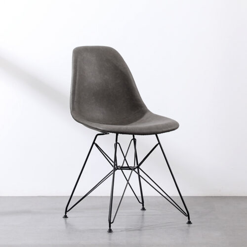 PU Leather Upholstered Dining Chair with Black Wire Metal Legs Modern Shell Side Chair - Dining chair - QONKA HOME