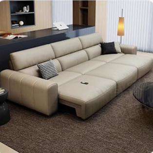 Taupe Leather Shaped Electric Reclining Sectional Sofa With Power Chaise - Sofa - QONKA HOME