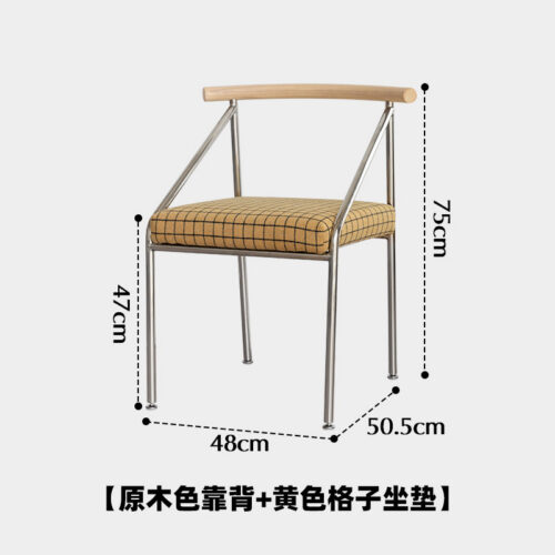 Dining Chair With White Ash Wood Backrest Stainless Steel Frame Fabric Upholstered Cushion Modern Minimalist Side Chair Fo...