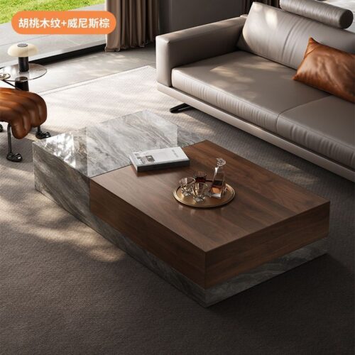 Modern Square Storage Coffee Table, Sintered Stone & Wood - Coffee table - QONKA HOME