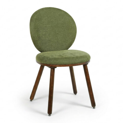 Modern Round Back Dining Chair Chenille Fabric Upholstered Side Chair with Solid Rubber Wood Legs for Home Kitchen - Dinin...