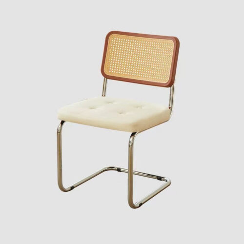 Cantilever Dining Chair PP Rattan Backrest Upholstered PU Seat Chrome Metal Frame Mid-Century Modern Side Chair - Dining c...