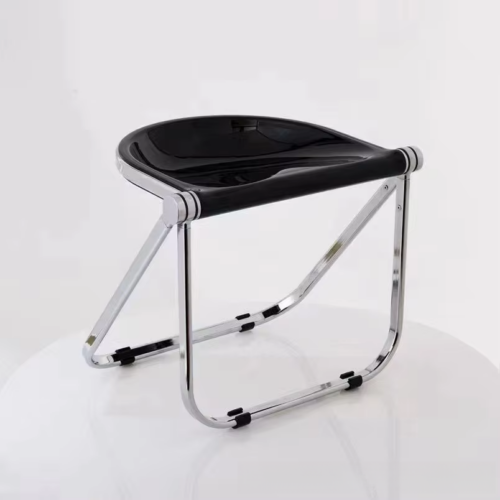 Folding Dining Chair Glossy PC Panel Chrome Plated Metal Frame Modern Transparent Accent Side Chair For Home Living Room C...