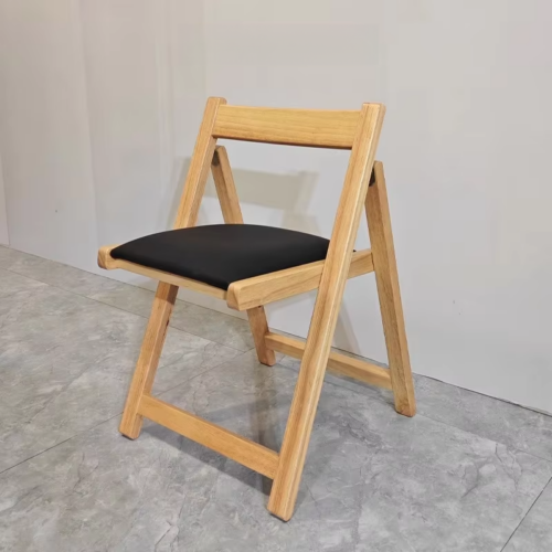 Solid Rubber Wood Folding Dining Chair Multi‑Color PU Leather Padded Fold‑able Side Chair for Kitchen Apartment - Dini...
