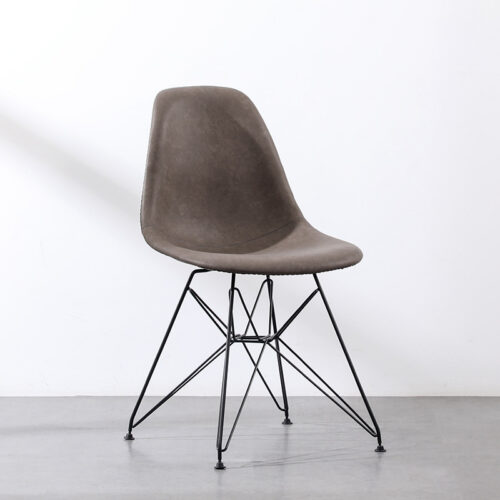 PU Leather Upholstered Dining Chair with Black Wire Metal Legs Modern Shell Side Chair - Dining chair - QONKA HOME