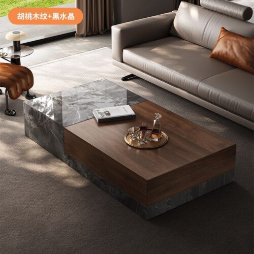 Modern Square Storage Coffee Table, Sintered Stone & Wood - Coffee table - QONKA HOME