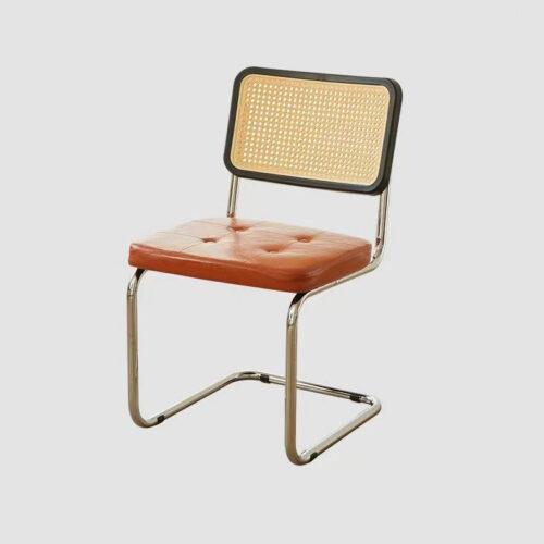 Cantilever Dining Chair PP Rattan Backrest Upholstered PU Seat Chrome Metal Frame Mid-Century Modern Side Chair - Dining c...