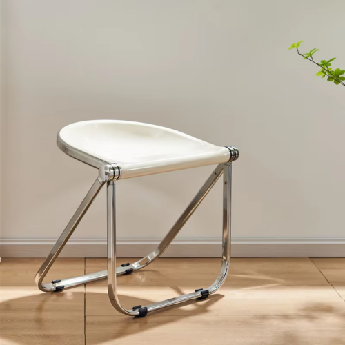 Folding Dining Chair Glossy PC Panel Chrome Plated Metal Frame Modern Transparent Accent Side Chair For Home Living Room C...